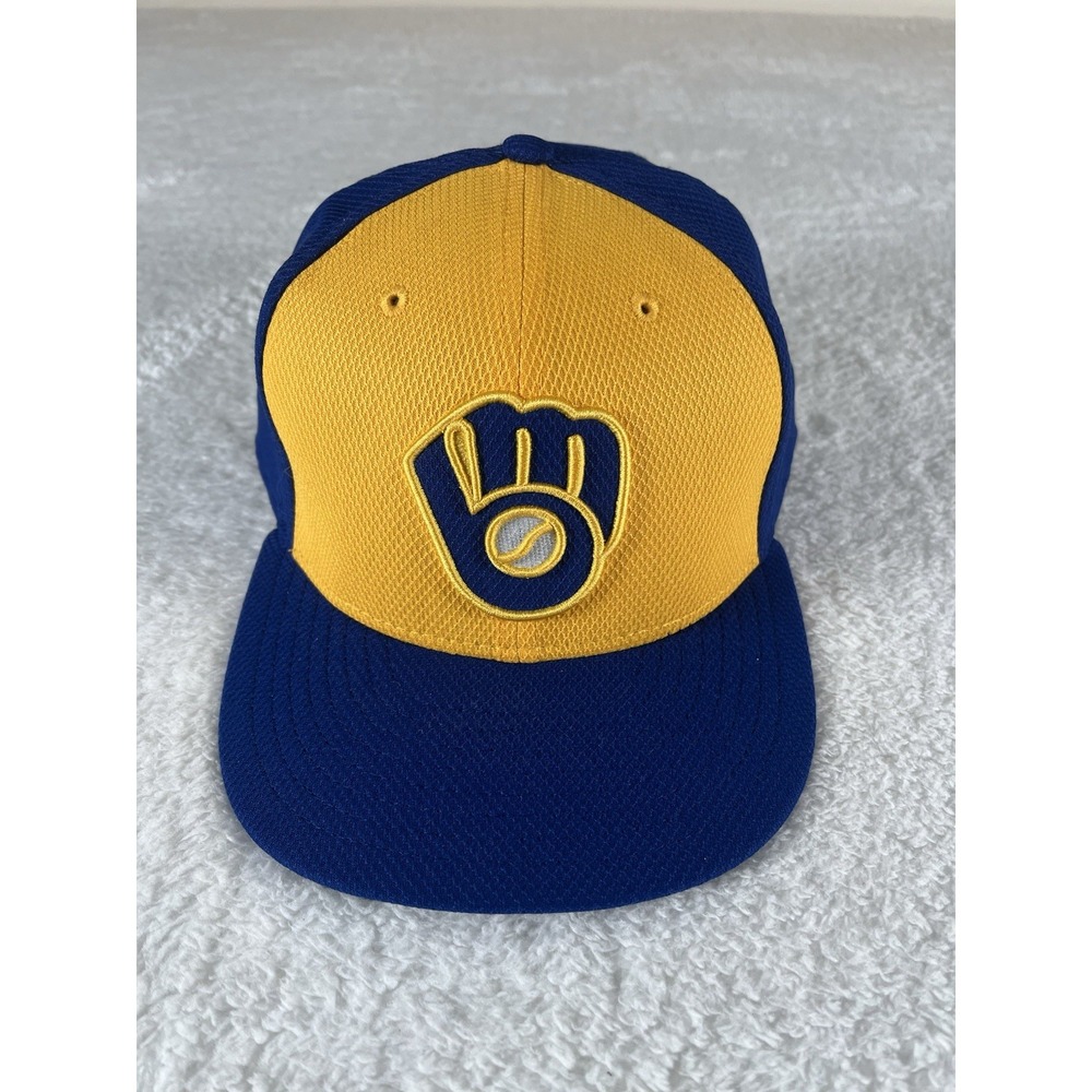 New Era 59Fifty Milwaukee Brewers MLB Blue Yellow Color‎ Block Fitted Hat Sz 8